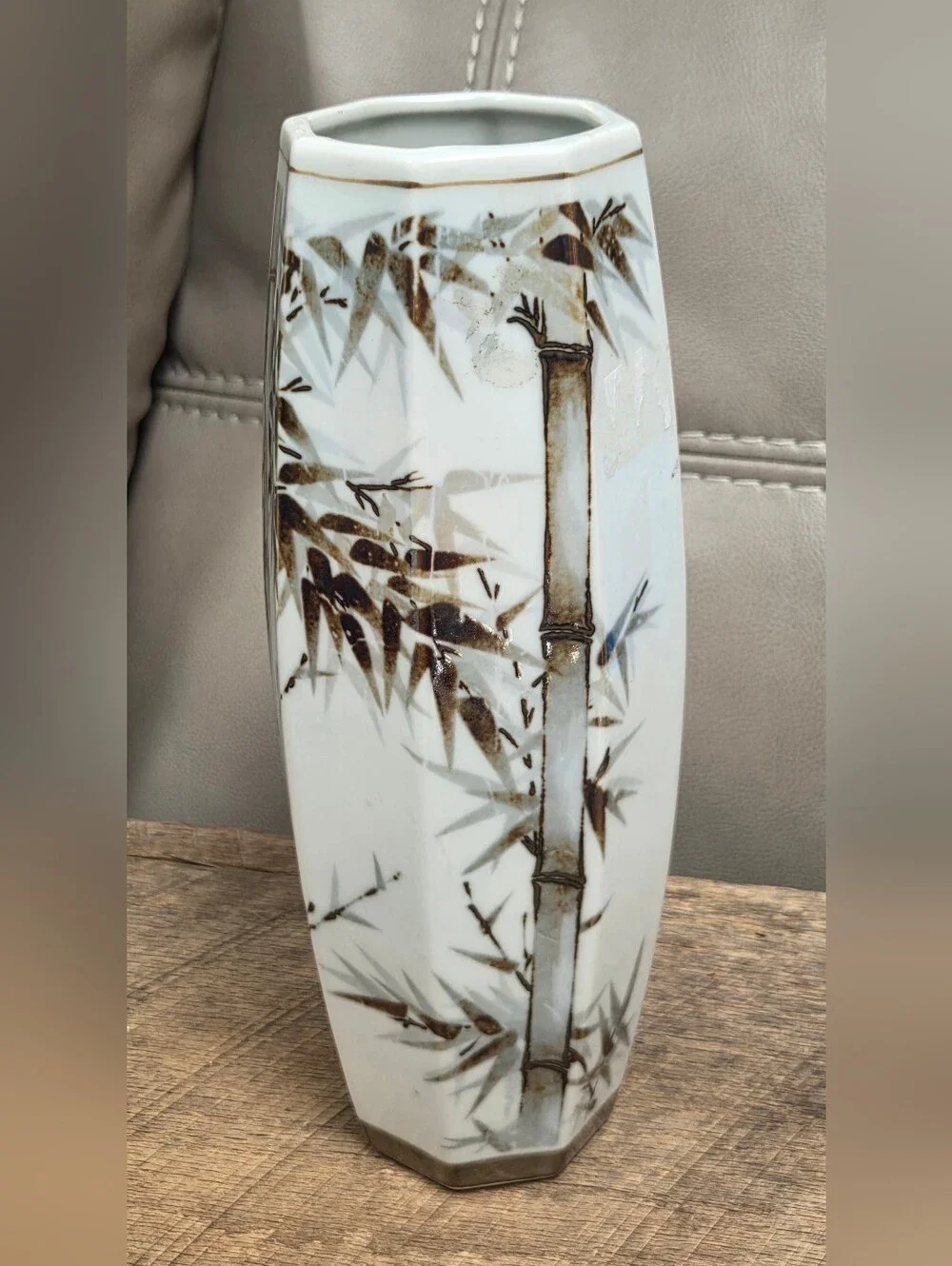 Vintage Japanese octagonal porcelain vase / Signed Bottom ~ Bin R
